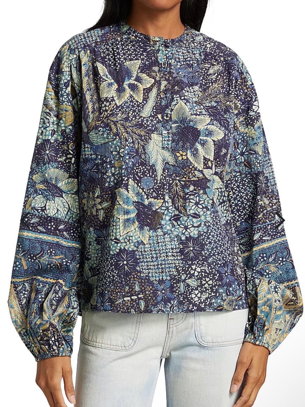 Ulla Johnson Navy and Light Blue Floral Long-Sleeve Blouse